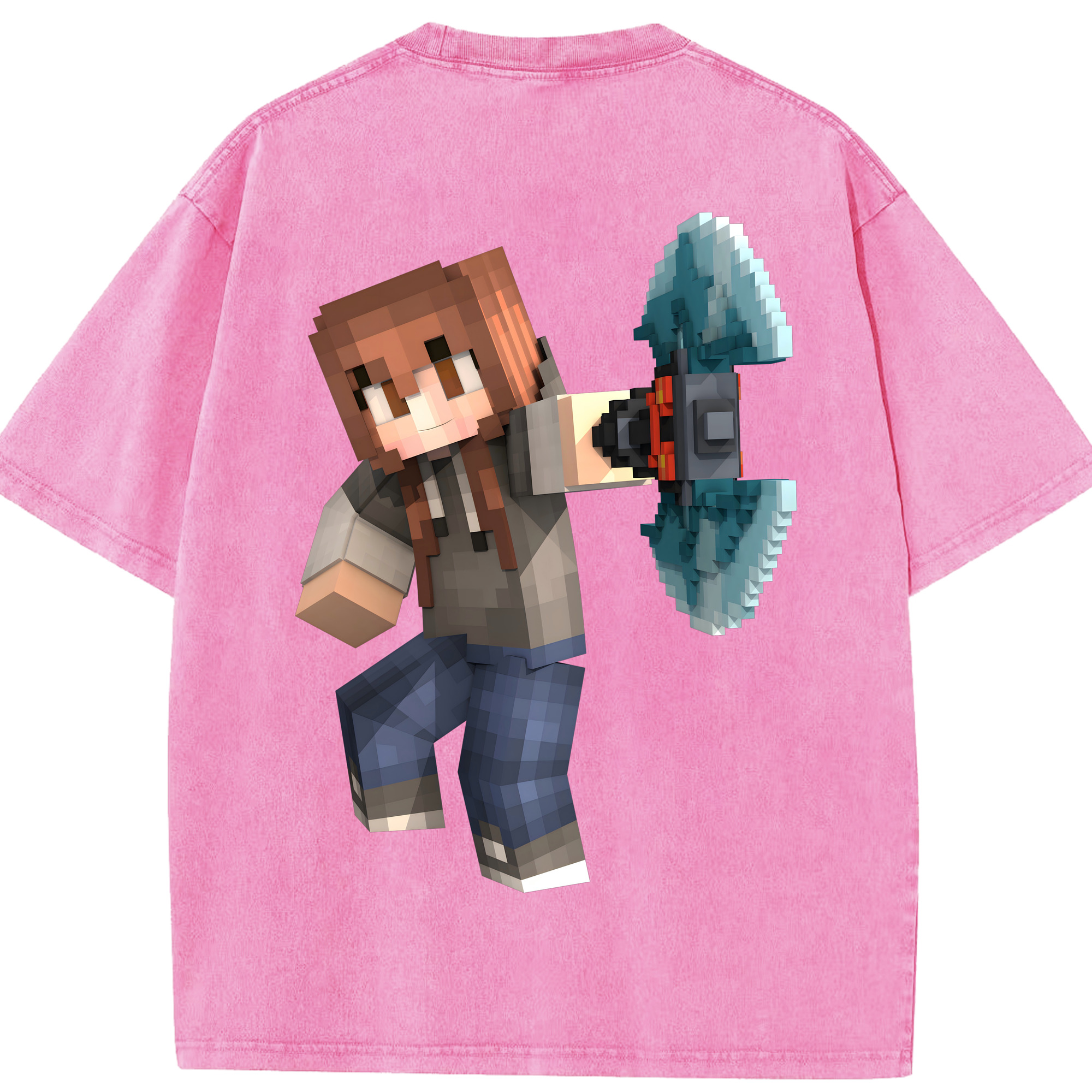 （画像用） マインクラフト ブロックの世界 Minecraft MC Block world 綿100% ヴィンテージ風 半袖Tシャツ（背面プリント）